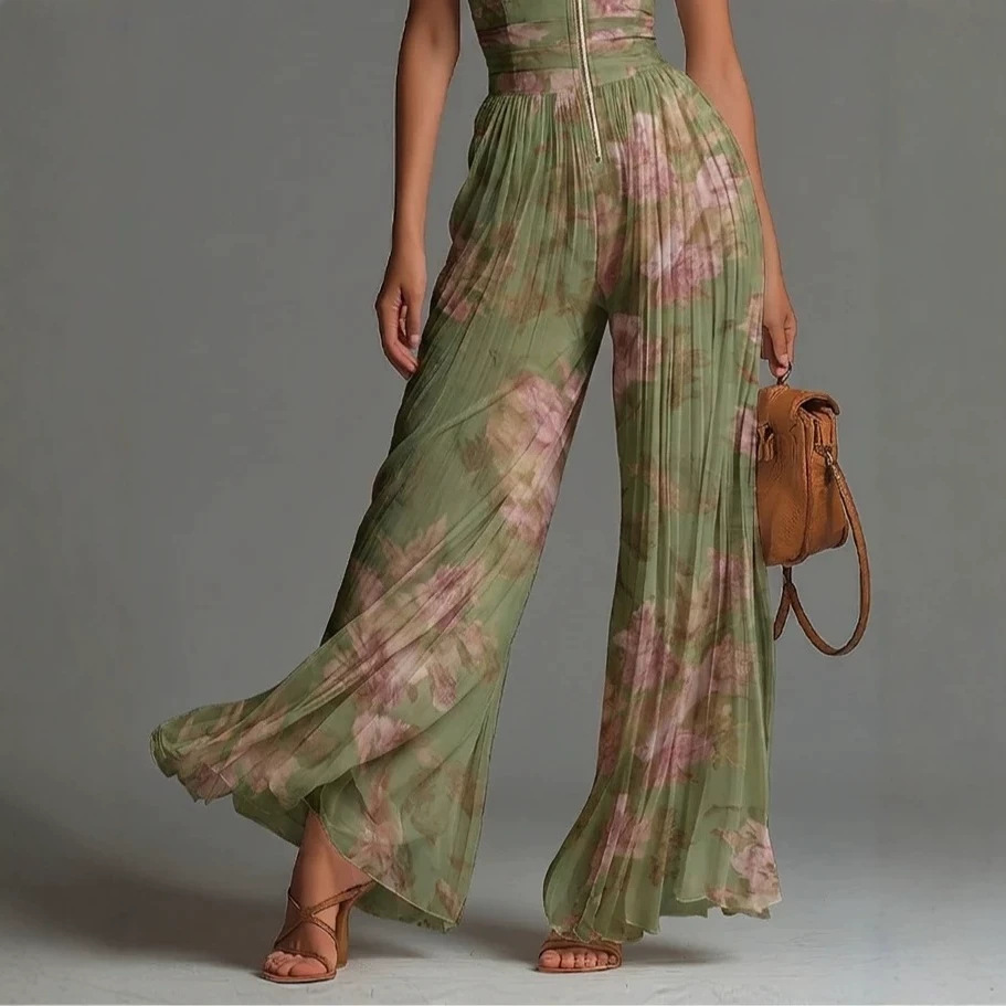 Women's Printed Mesh High-Waist Split Thigh Sleeveless Jumpsuit