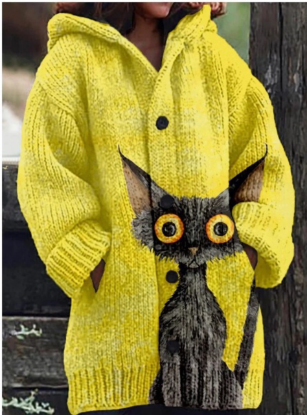 Women's Animal & Plant Print Hooded Button Cardigan