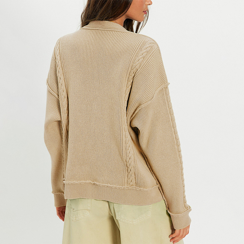 Solid V-Neck Button-Up Knit Cardigan Long Sleeve