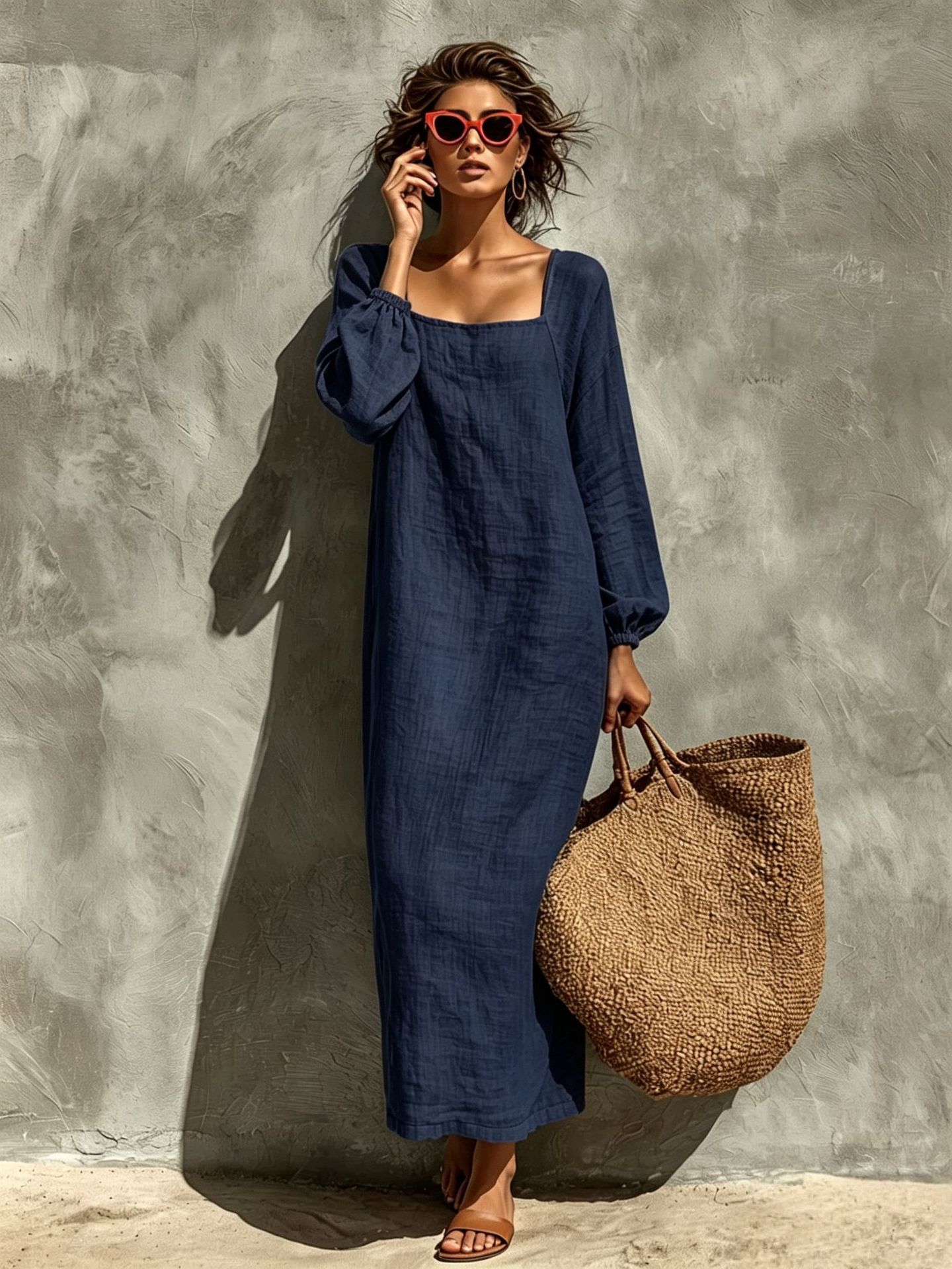 Women's Solid Color French Vintage Lazy Style Long Dress