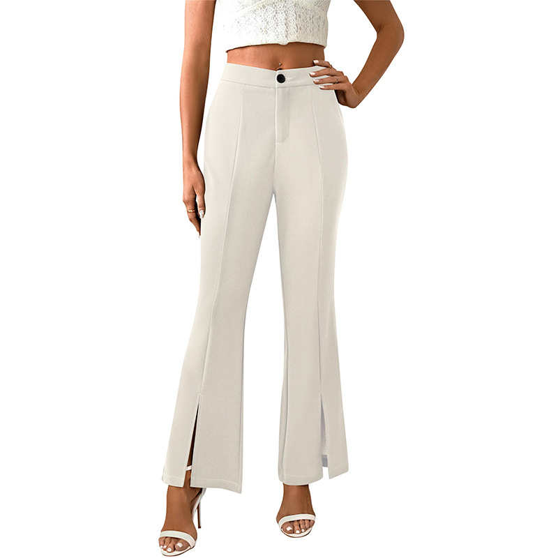 High-Waist Split-Hem Cropped Flare Dress Pants