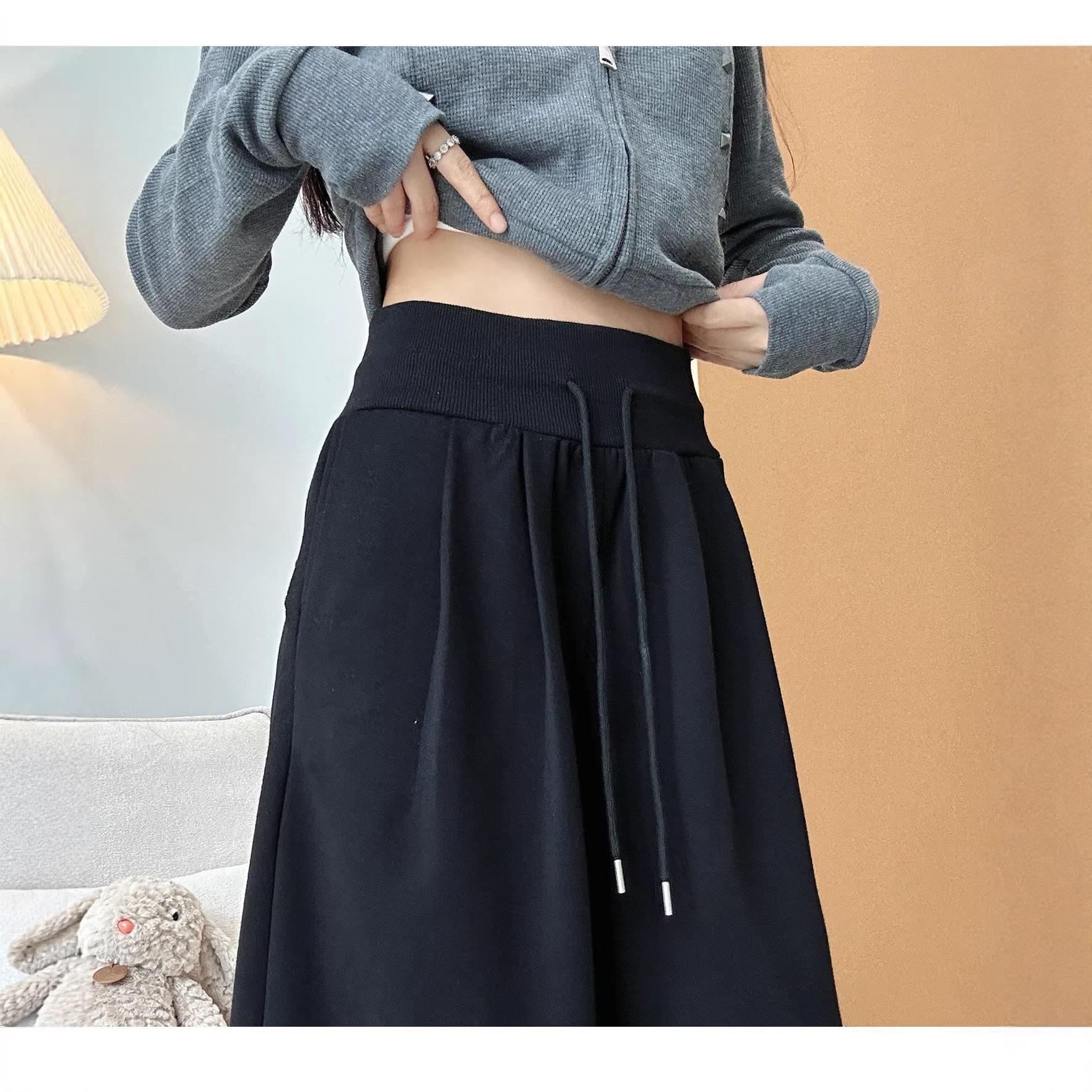 Women's American Retro Wide-Leg Sweatpants Loose Straight Navy