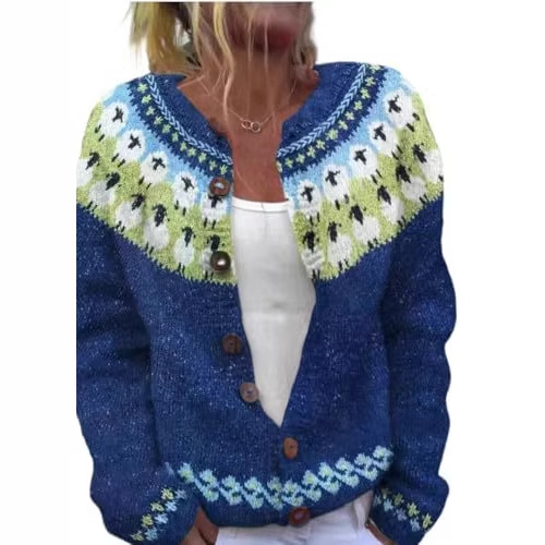 Women's Animal Boho Print Button Cardigan Sweater