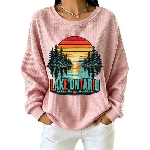 Forest Tree Sunset Print Crewneck Long Sleeve Pullover Sweatshirt
