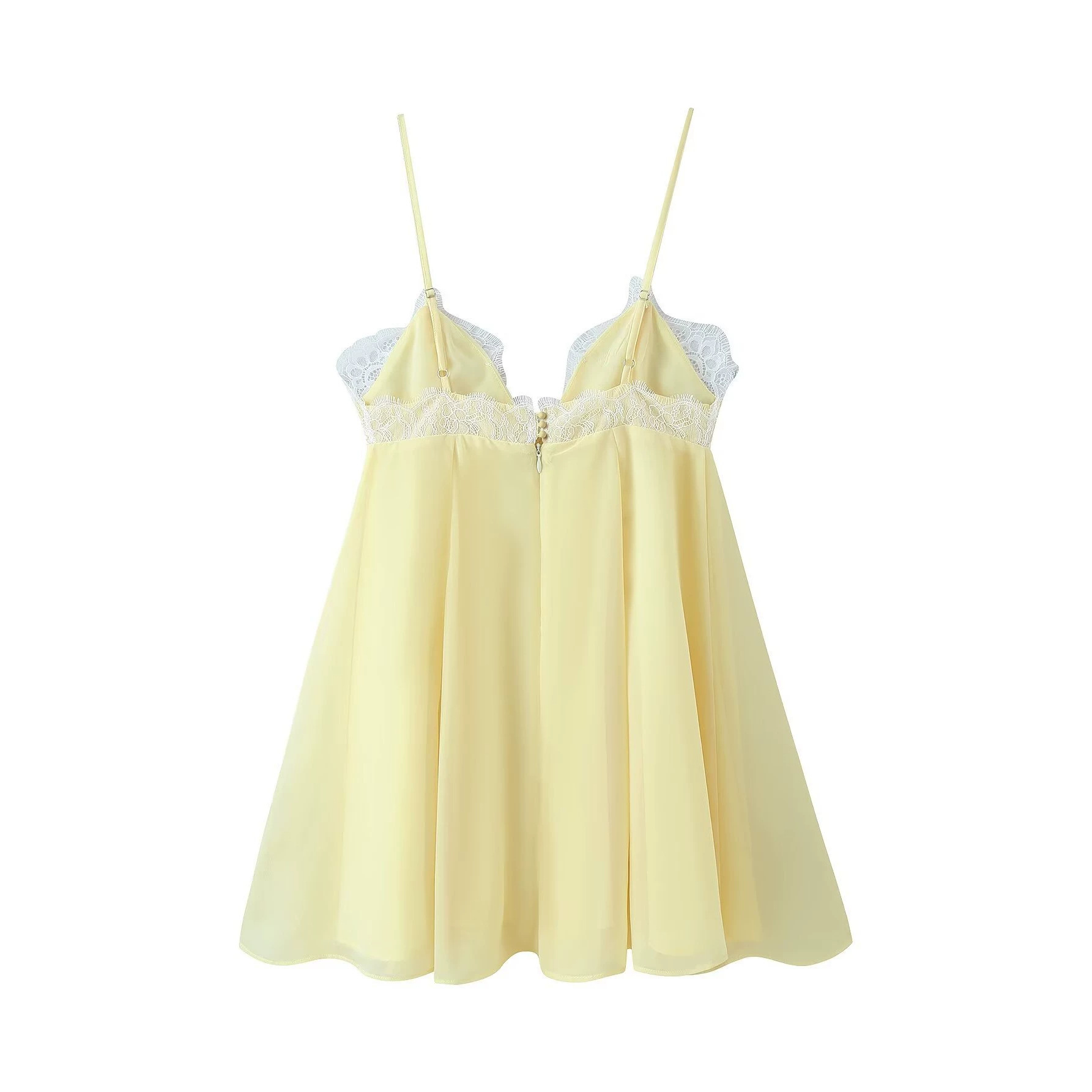 V-Neck Lace Panel Cami Short Dress