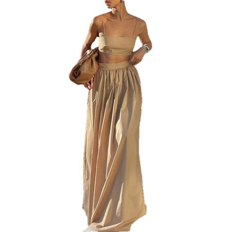 Women's Solid Color Cami Top and Long Skirt Set