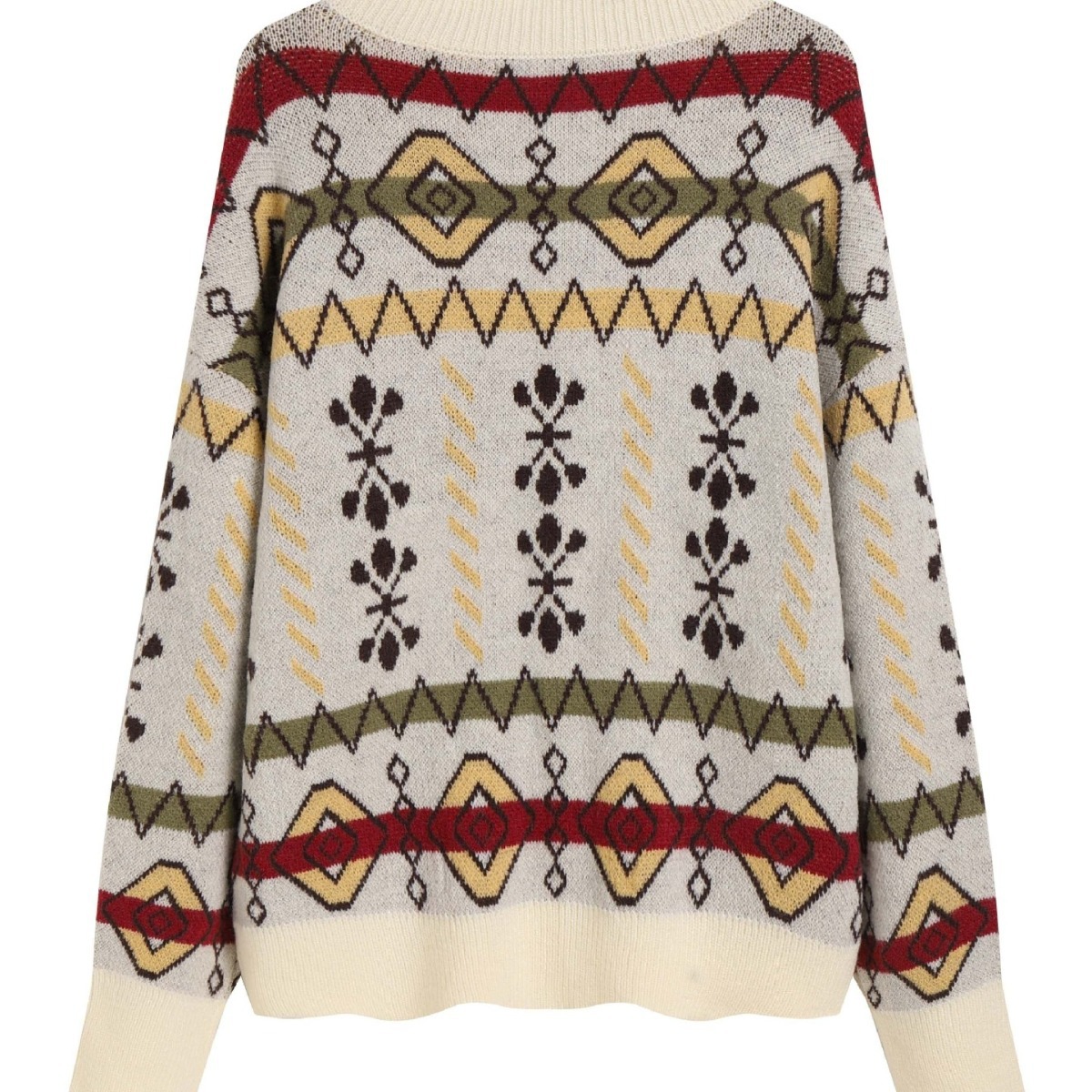 Women's Wool Blend Double-Sided Jacquard Colorblock Cardigan Sweater