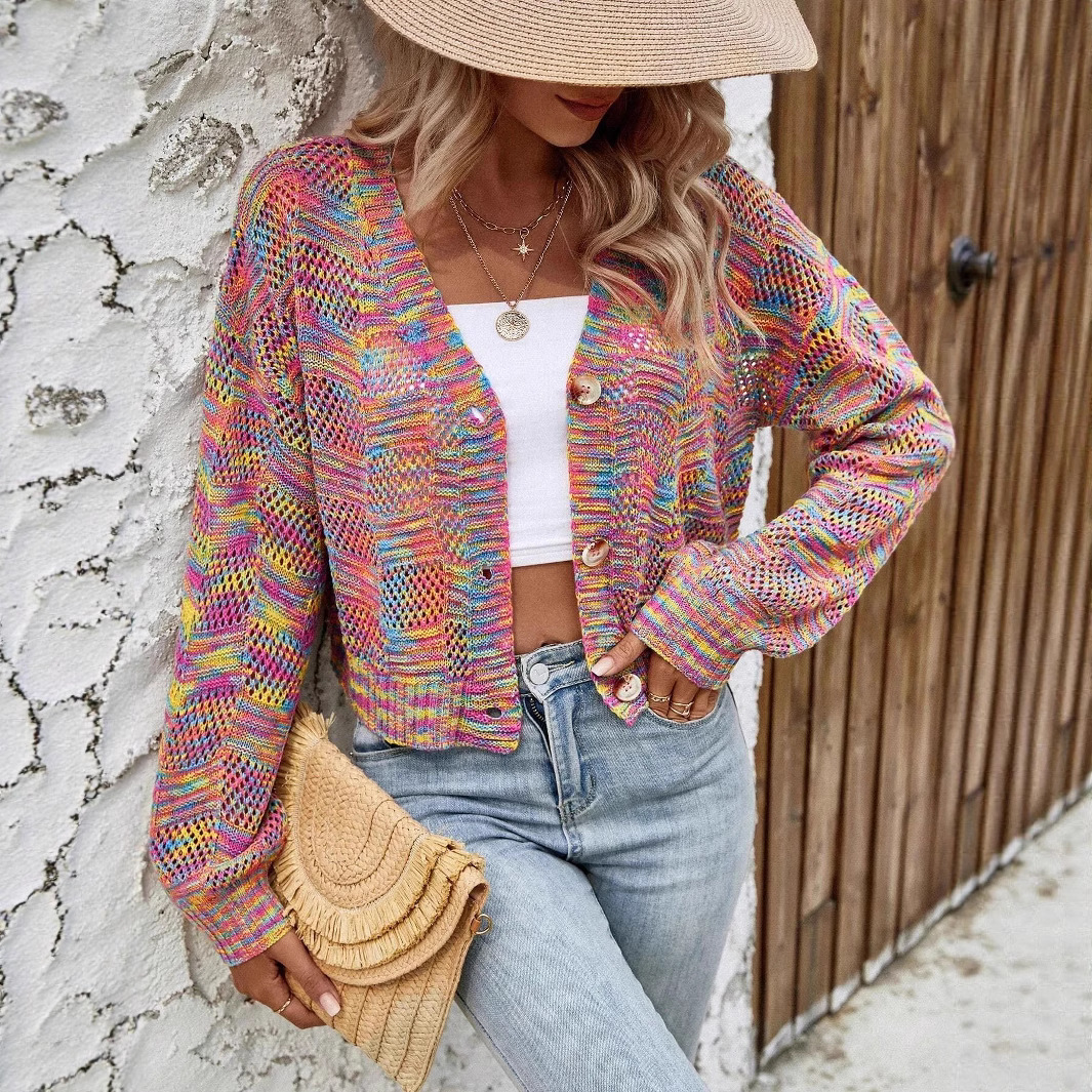 Women's French Colorful Vintage Cardigan Knit Sweater