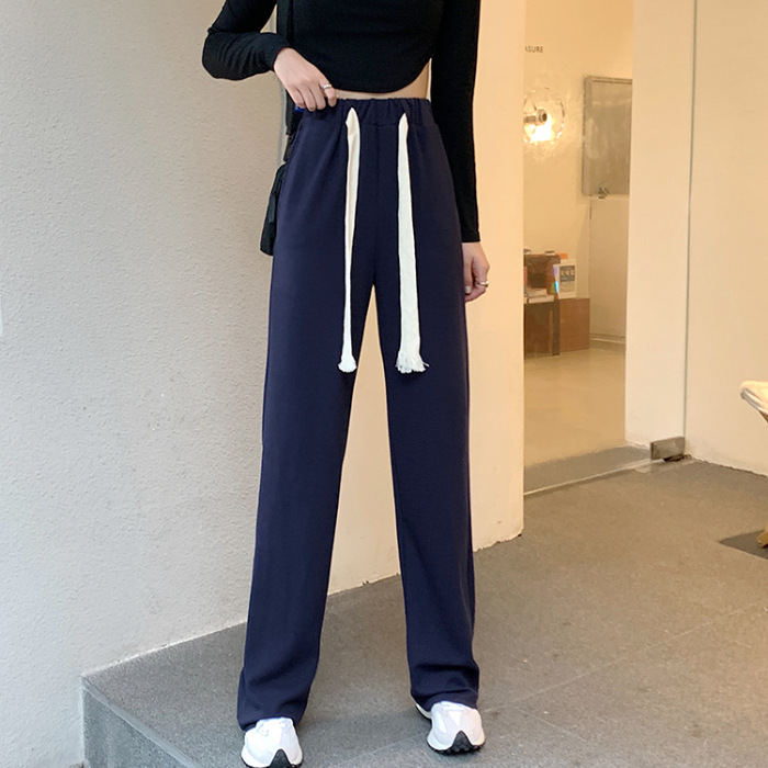 Women's High-Waist Wide-Leg Knit Pants with Tie Belt
