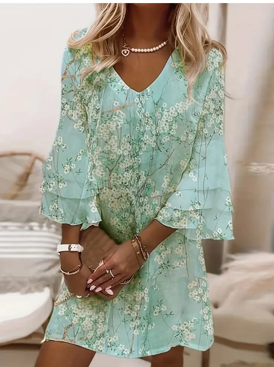 Women's Animal Print Ruched Floral Midi Dress