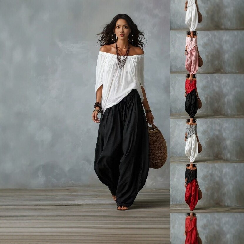 Women's Off-Shoulder Top & Wide-Leg Pants Set Casual Two-Piece