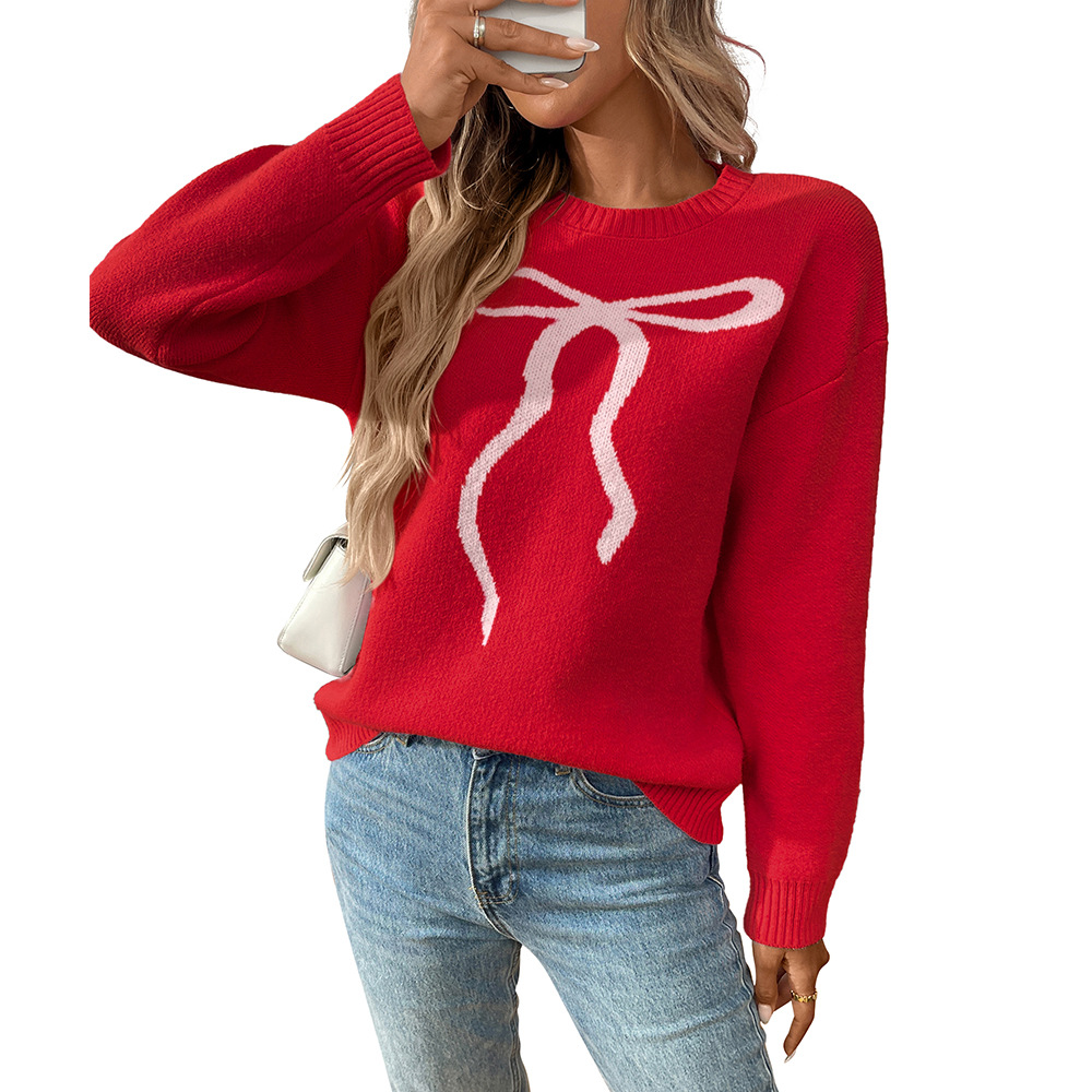 Women's Vintage Bow Jacquard Knit Sweater