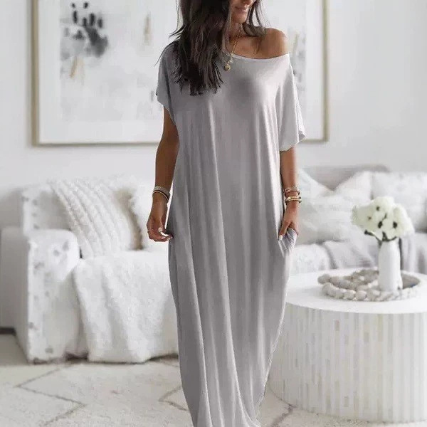 Women's Solid Short Sleeve Midi Casual Dress