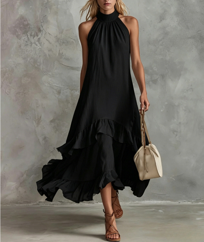 White Sleeveless Ruffle Midi Beach Dress