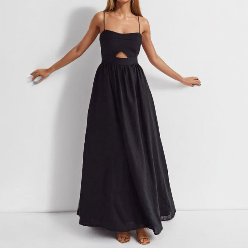 Women's French-Style Cutout Slit Cami Maxi Dress