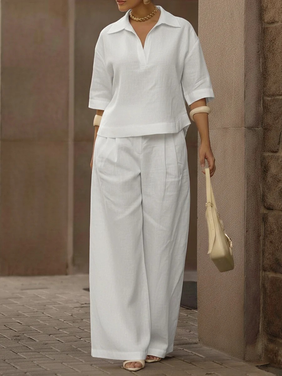 Women's Solid Color Two-Piece Wide-Leg Pants Set Slimming Versatile