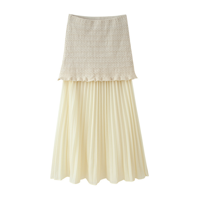 Off-Shoulder Straight-Neck Stretch Knit Skirt Set