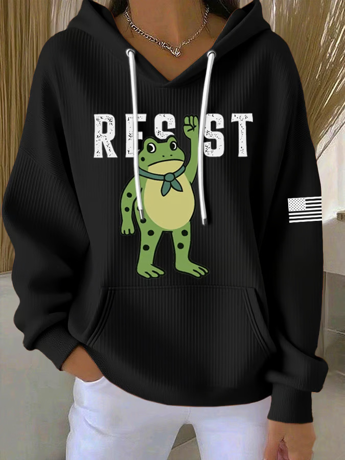Women's American Flag Frog Letter Print Hoodie