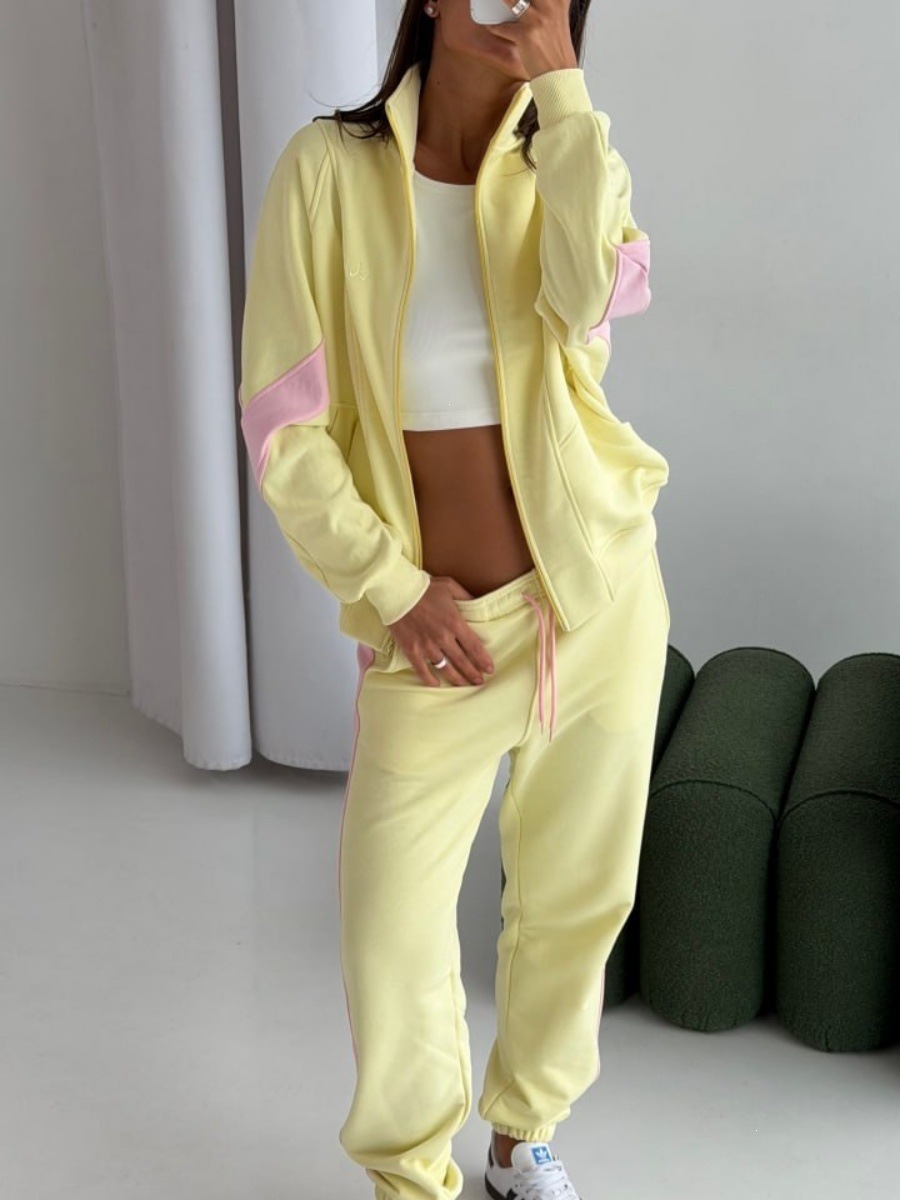 Color-Block Zip-Up Hoodie & Drawstring Jogger Set