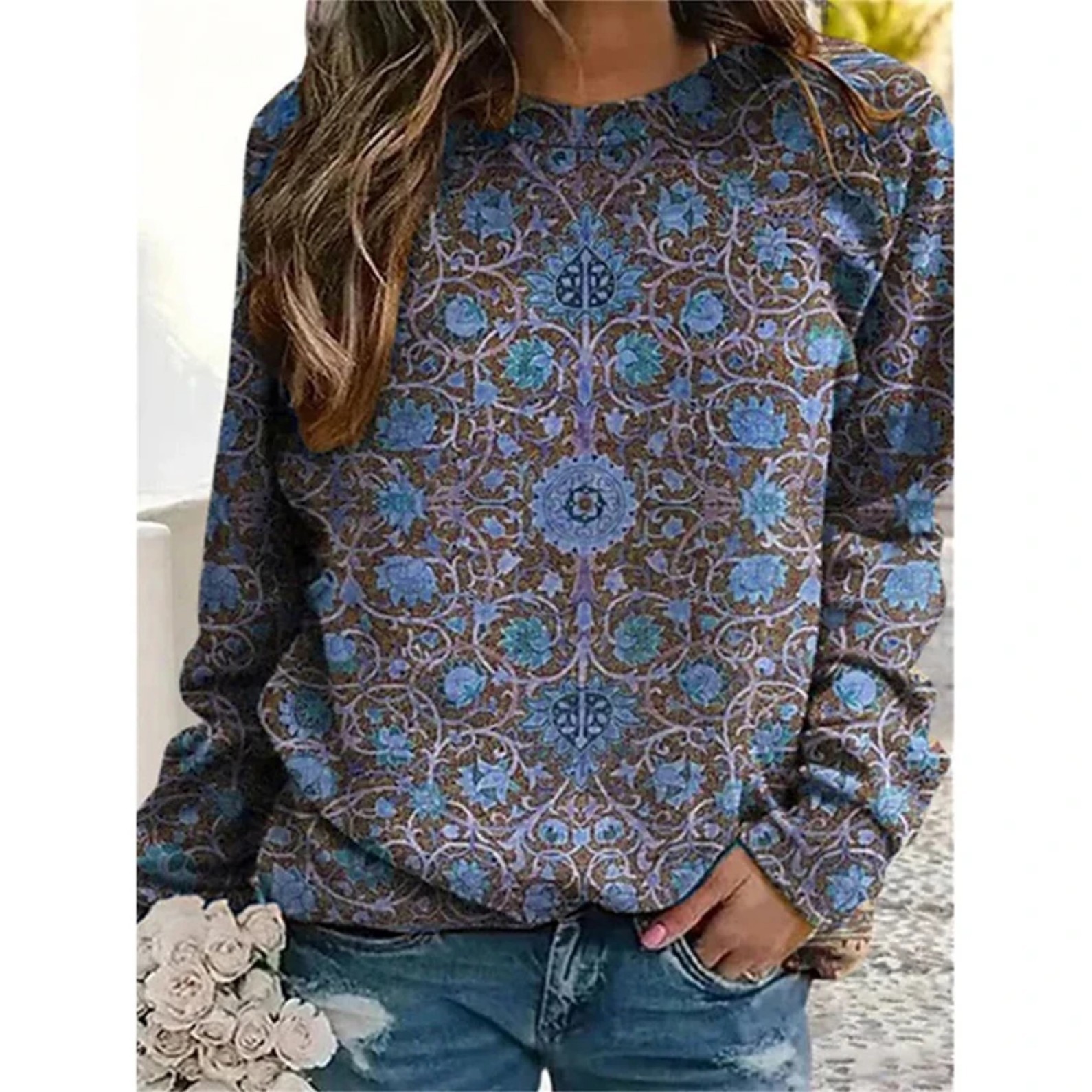 Women's Vintage Mystic Totem Print Crewneck Sweatshirt