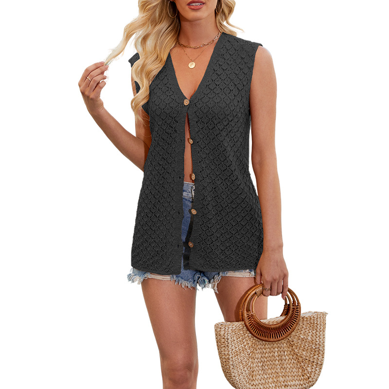 Women's V-Neck Button Sleeveless Knit Vest
