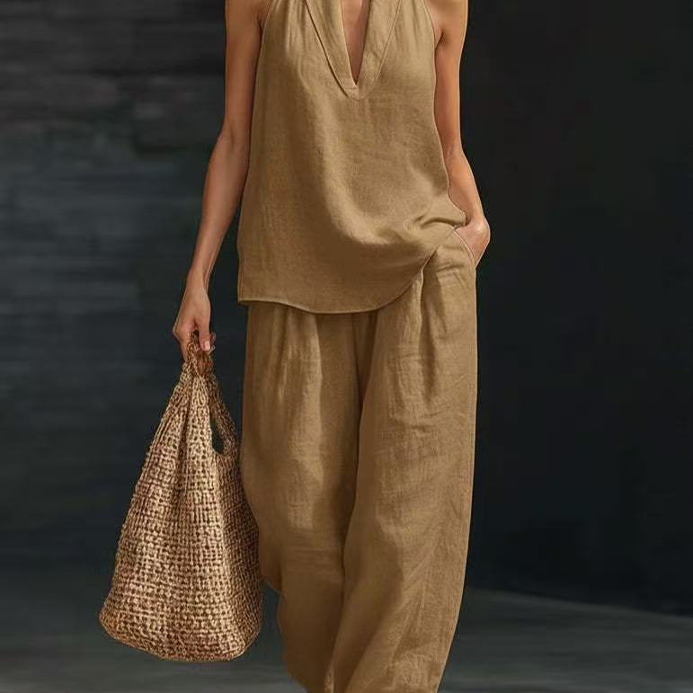 Sleeveless Loose Wide-Leg Two-Piece Set for Women