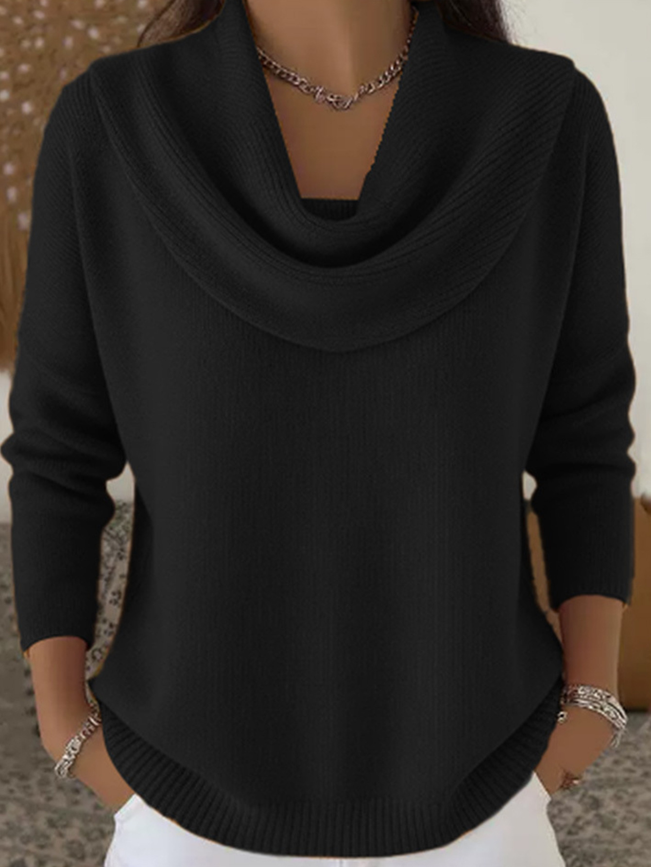 Women's Solid Color Long Sleeve Knit Pullover Sweater