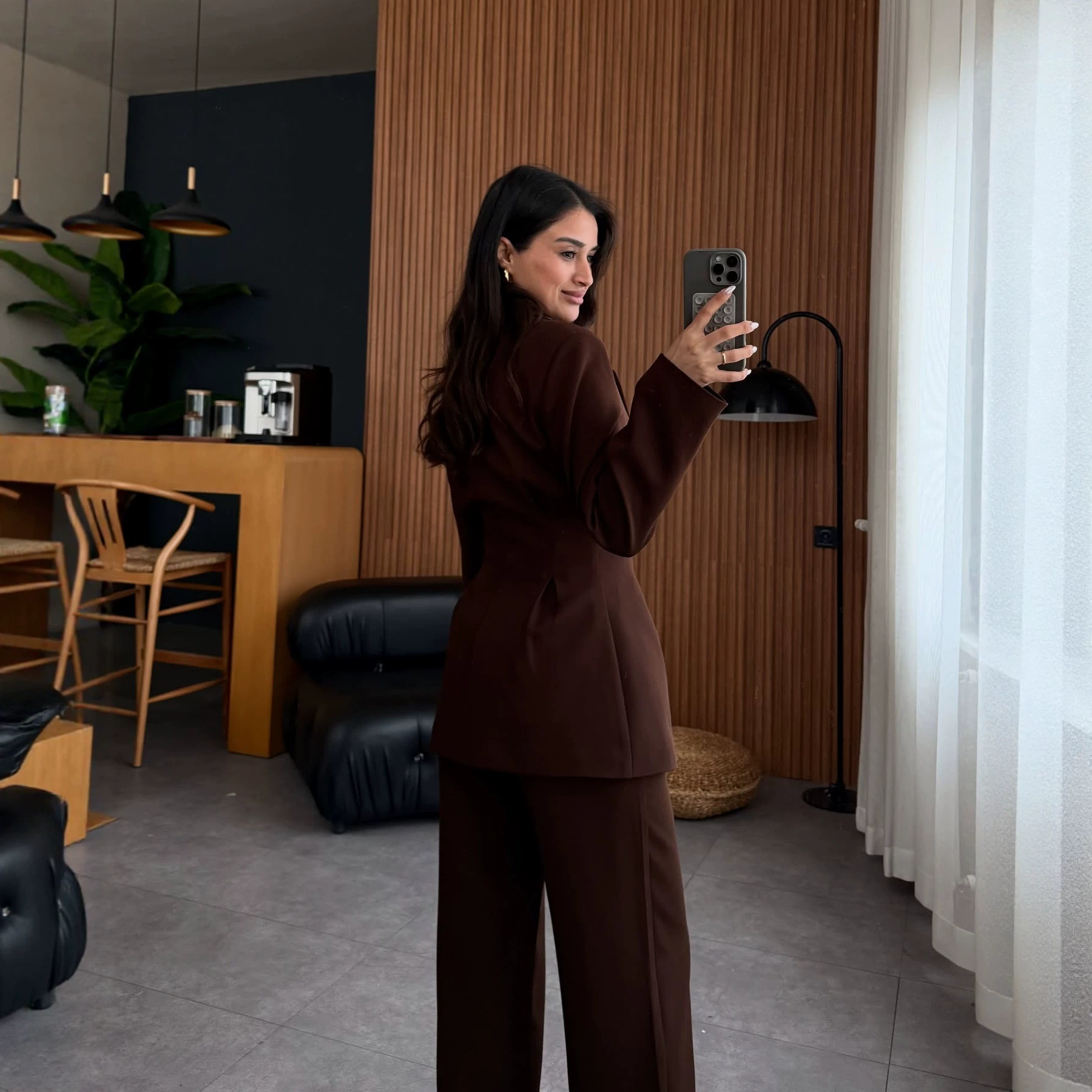 Women's Waist-Cinching Blazer and Pants Set Solid Color Commuter Suit
