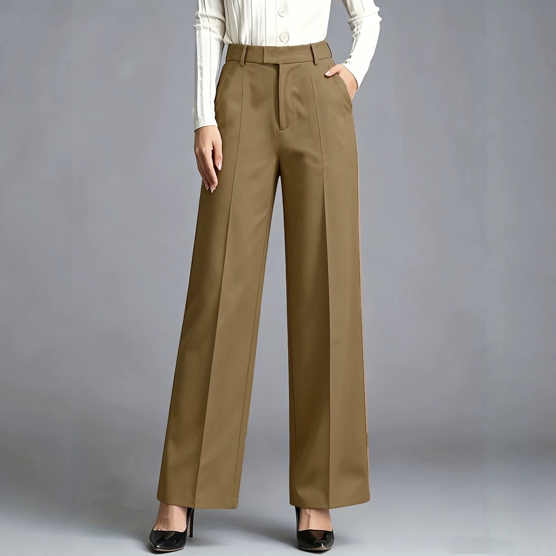High-Waist Straight-Leg Drapey Dress Pants for Work
