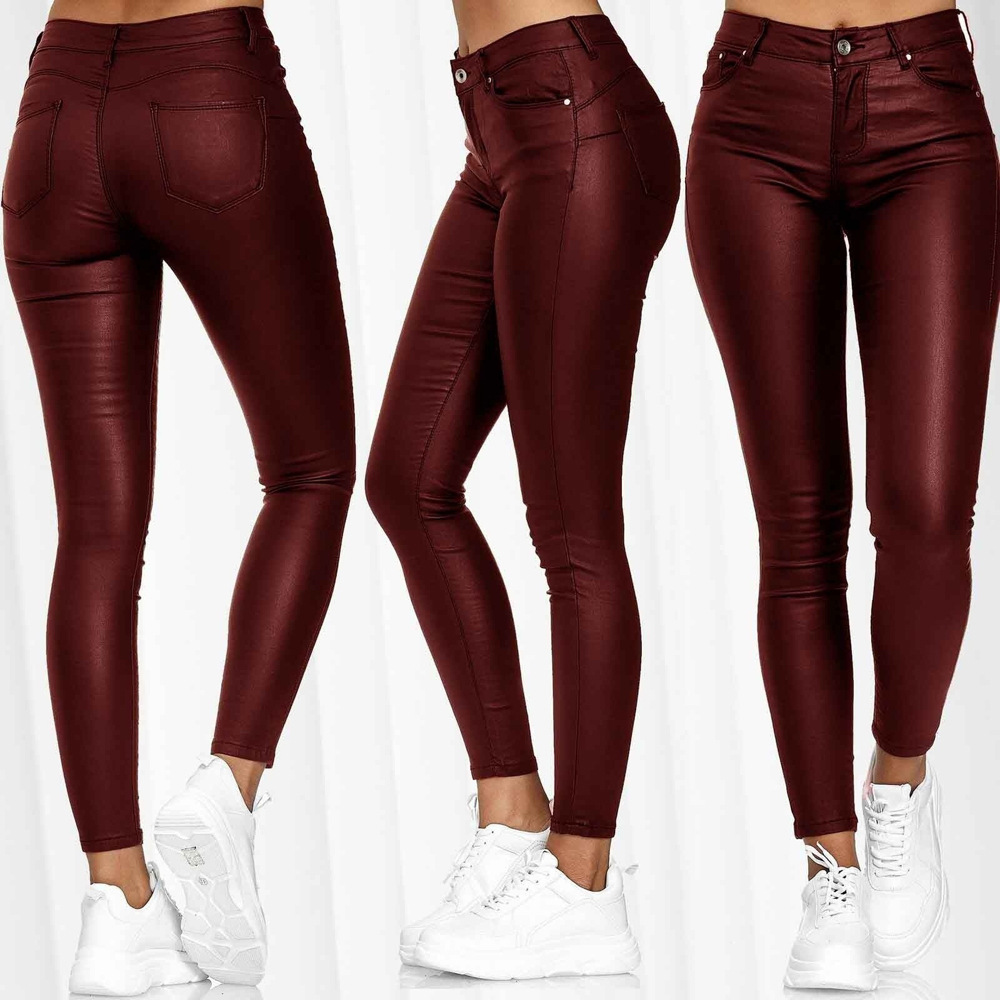 High-Waisted Solid Faux Leather Skinny Pants
