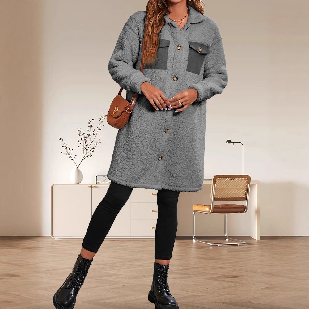 Single-Breasted Multi-Button Fleece-Lined Hoodie Coat for Women