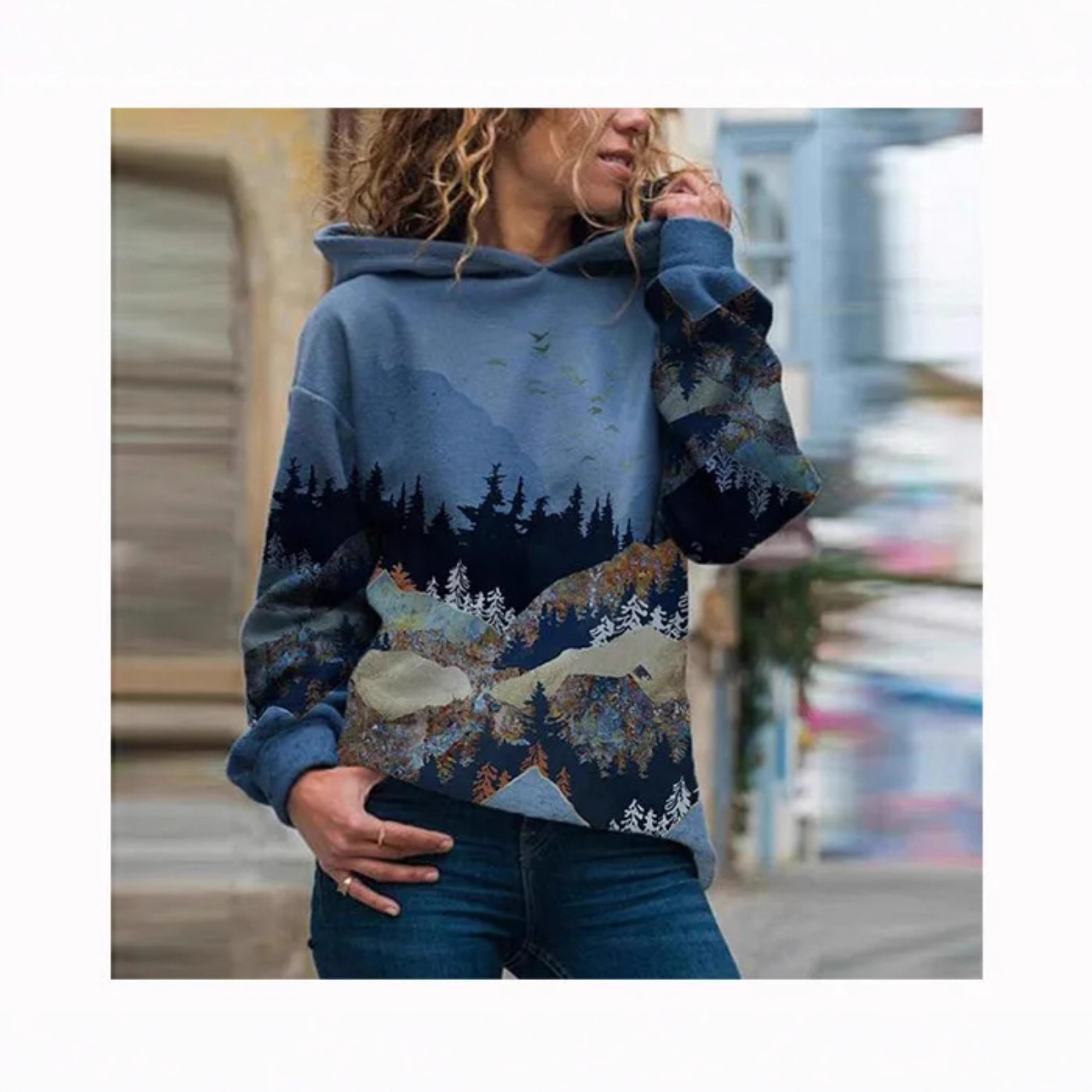 Women's Minimalist Forest Tree Print Hooded Sweatshirt