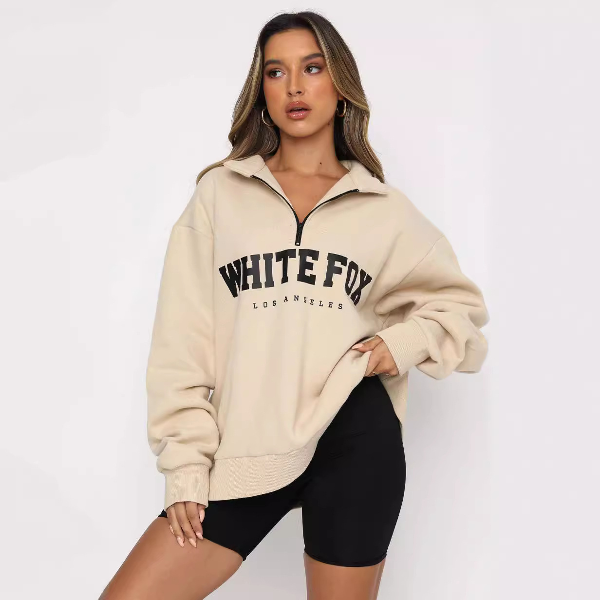 Casual Half-Zip Print Long-Sleeve Pullover Hoodie