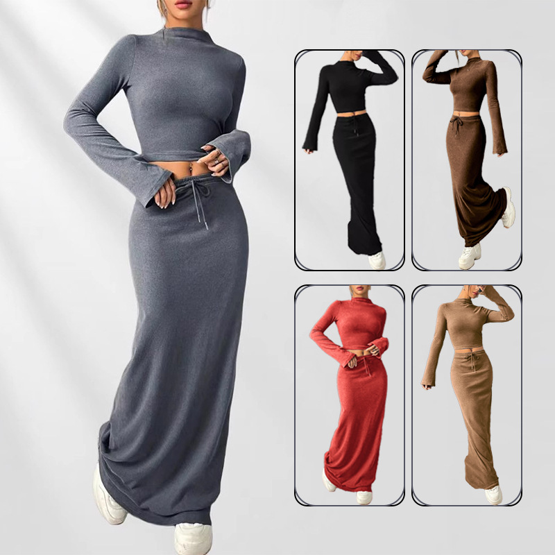 Solid Color Long Sleeve Top and Long Pants Two-Piece Set