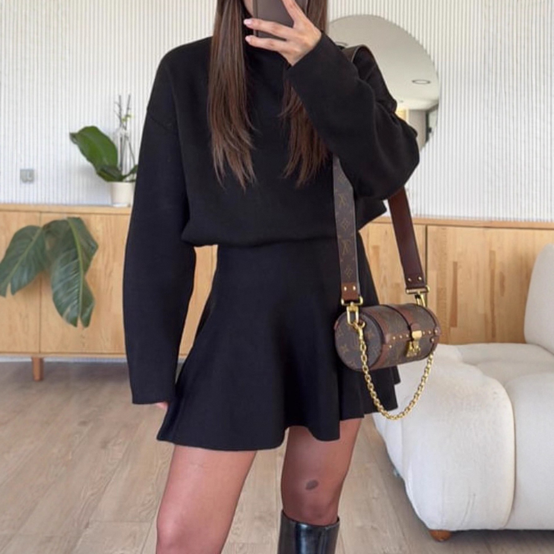 Casual Crewneck Long-Sleeve Sweater Dress Two-Piece Set
