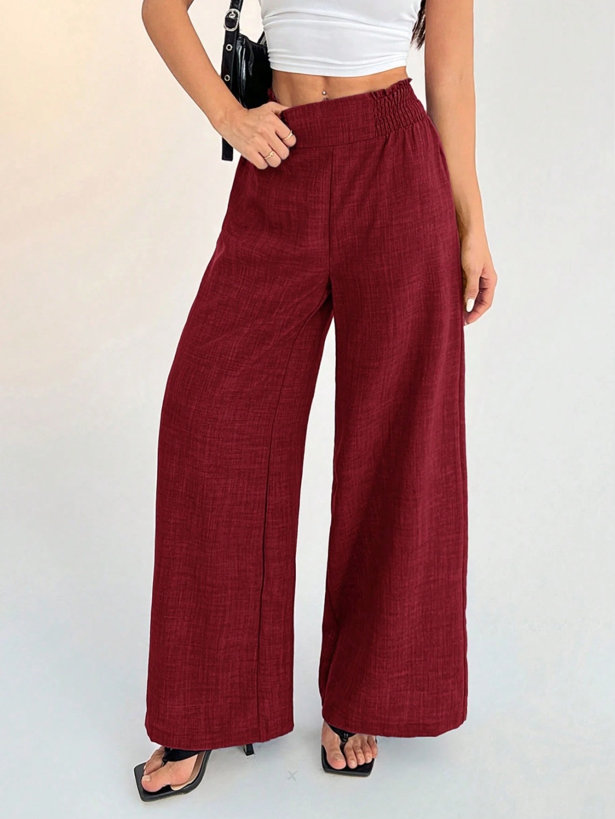Women's Wide-Leg Pants Elastic Waist Loose Straight-Leg