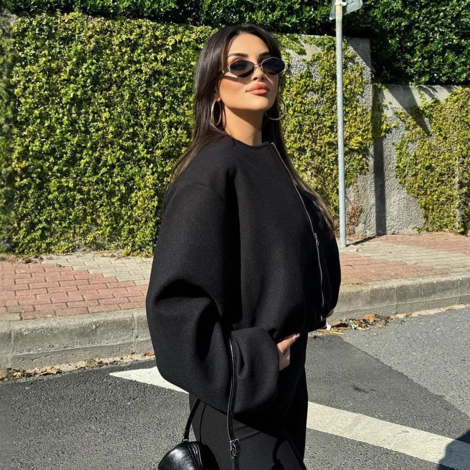 Women's Soft Cropped Bomber Jacket with Round Neck