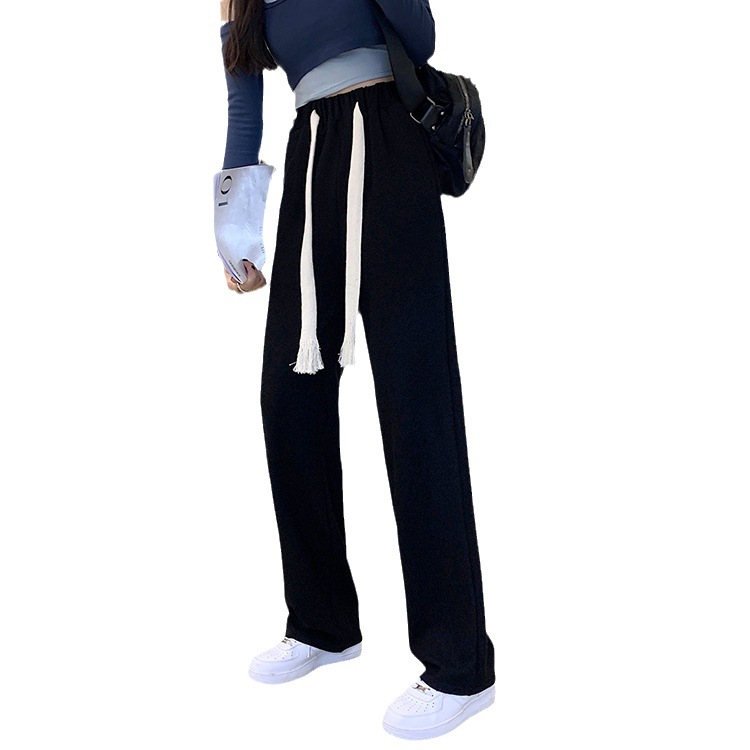Women's High-Waist Wide-Leg Knit Pants with Tie Belt