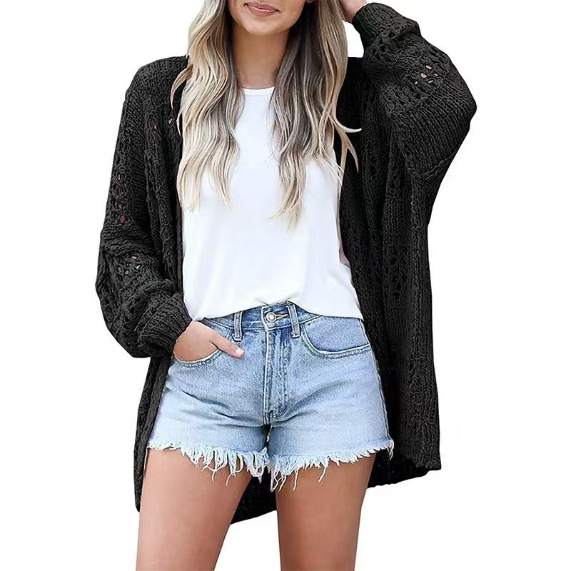 Women's Open Front Hollow Out Knit Cardigan Loose Solid Color