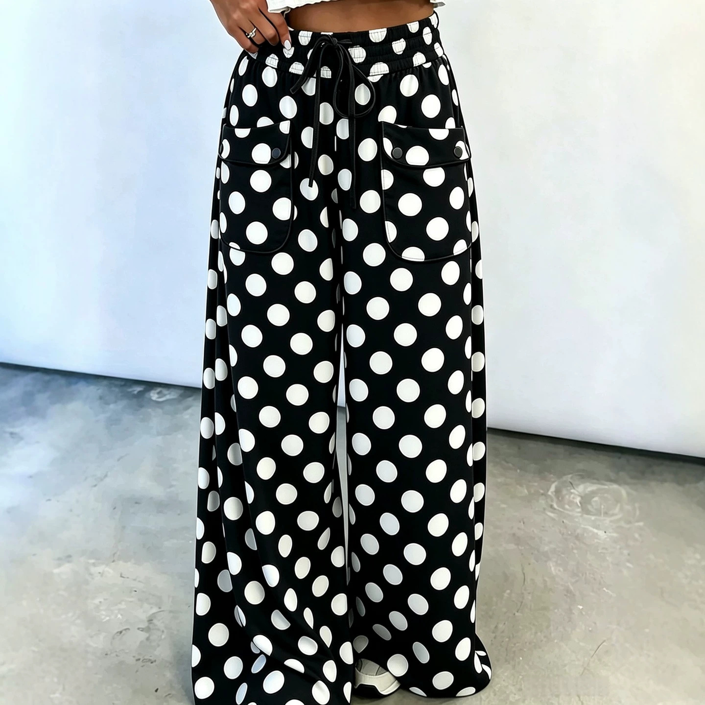 Polka Dot Print Wide-Leg Casual Pants for Women
