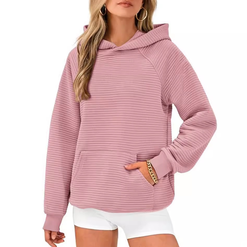 Striped Hooded Pullover Sweatshirt with Big Pocket