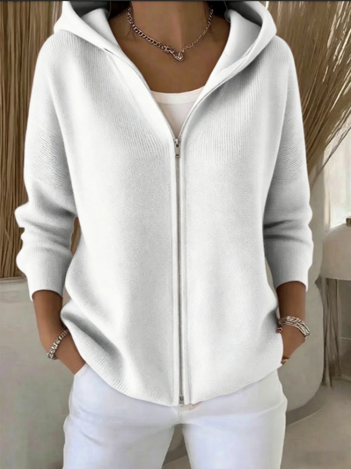 Women's Zip-Up Knit Hooded Cardigan Sweater
