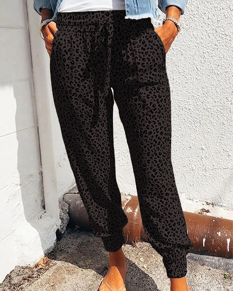 Women's Leopard Print Drawstring Jogger Pants Loose Fit