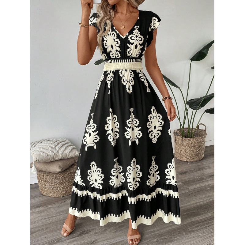Women's Summer Elegant Vacation Printed V-Neck Dress