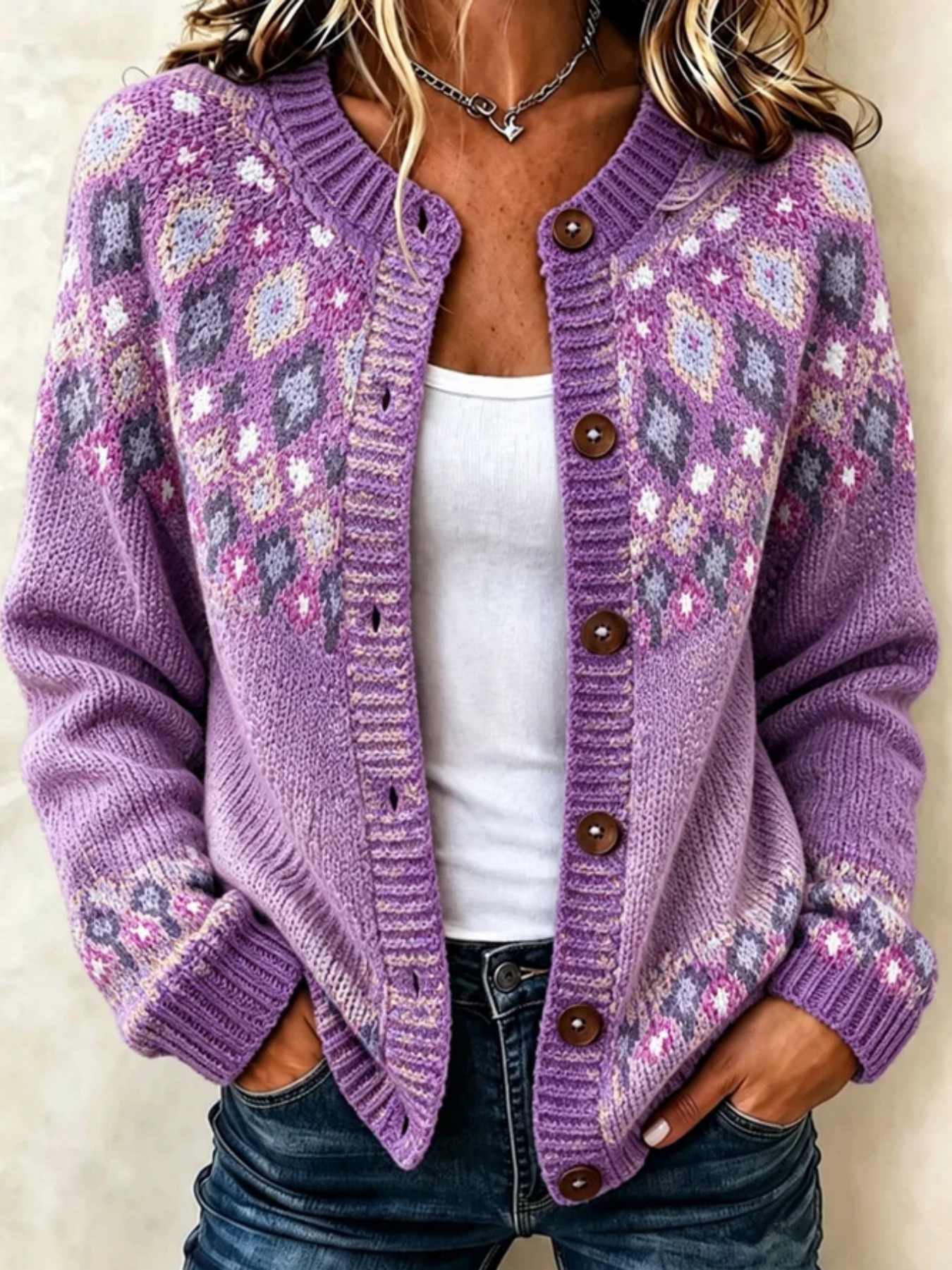 Women's Floral Print Long Cardigan Casual Trendy Knit-Look Sweater