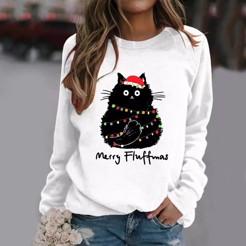 Women's Cartoon Animal Christmas Print Crewneck Sweatshirt