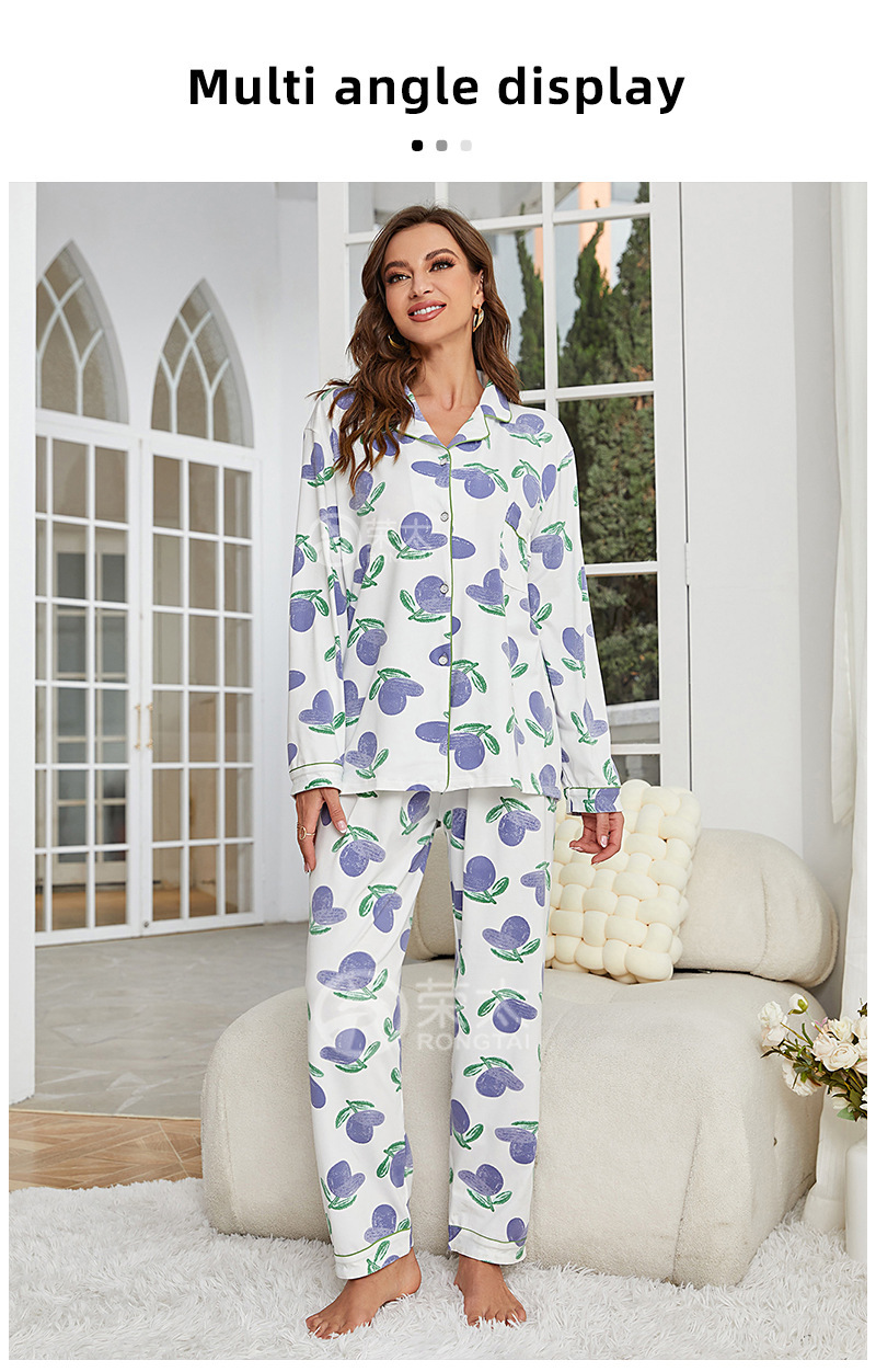 Women's Tulip Print Cotton Gauze Pajama Set Lightweight Long Sleeve Cardigan Loungewear