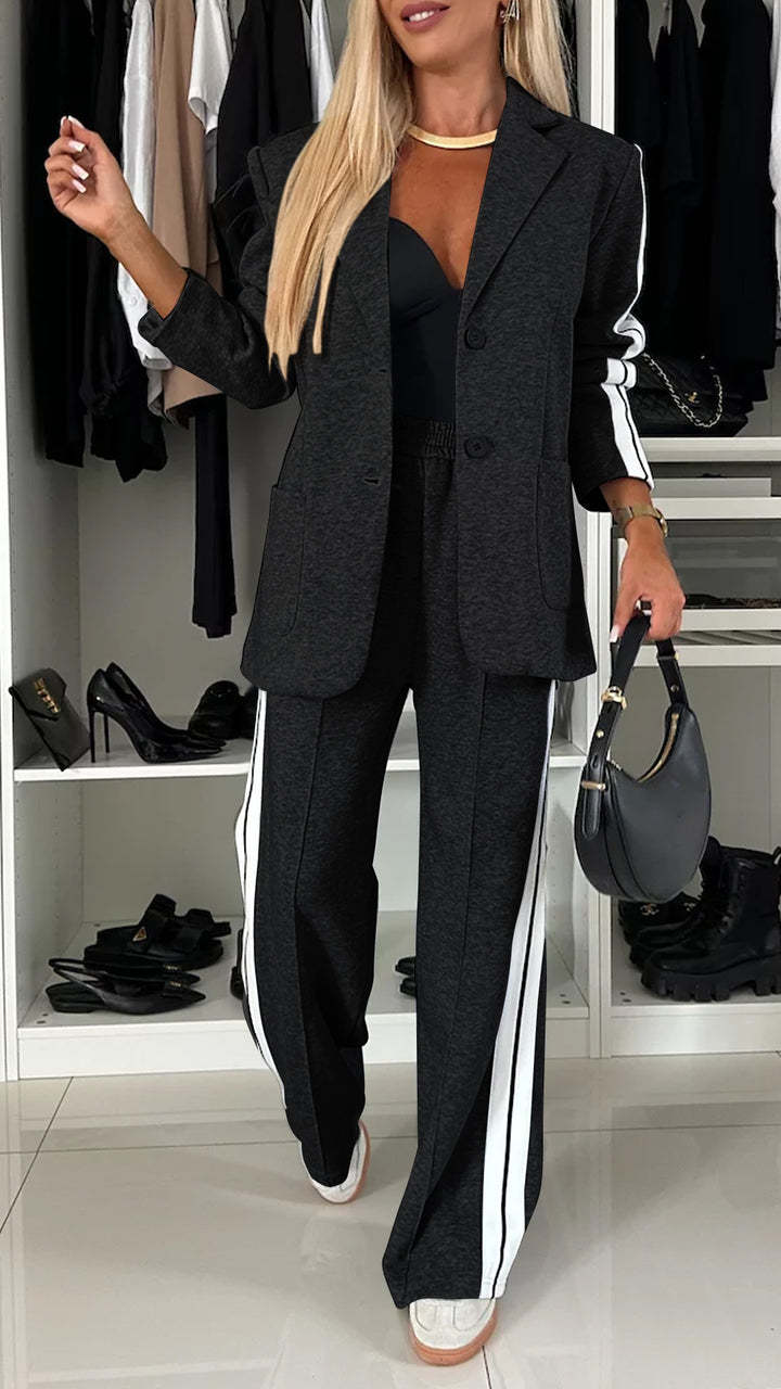 Women's Long Sleeve Collared Casual Blazer Pants Set