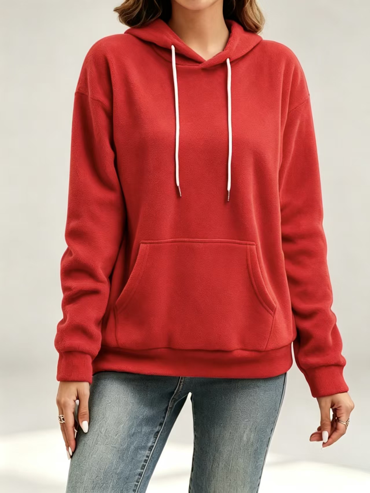 Women's Casual Loose Solid Hooded Kangaroo Pocket Sweatshirt Long Sleeve