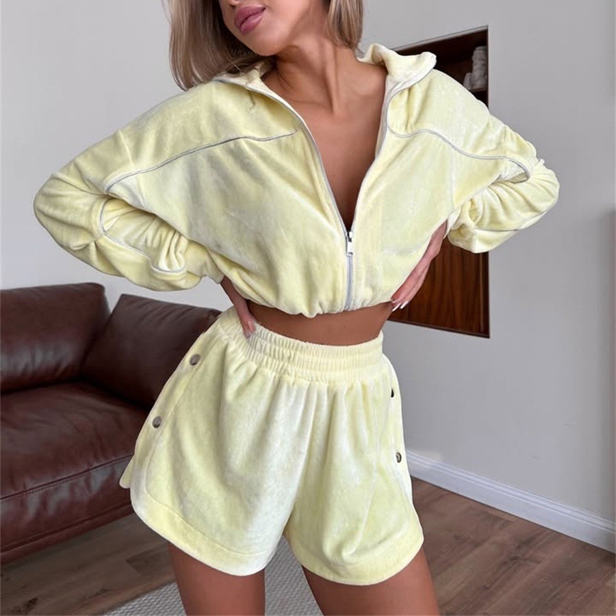 Women's Striped Zip-Up Cardigan and Shorts Two-Piece Set